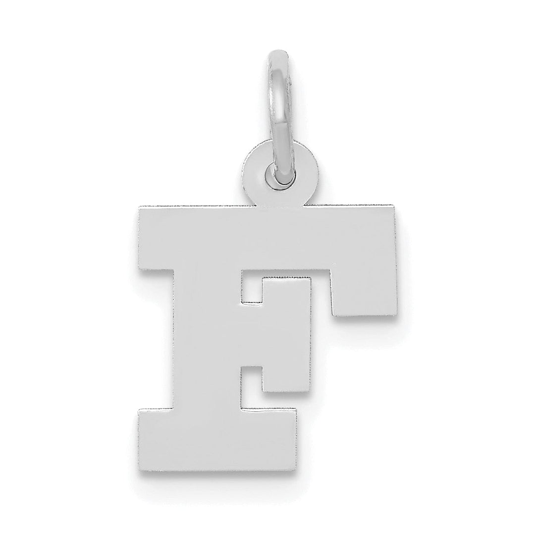 14k White Gold Small Block Design Letter F Initial Pendant