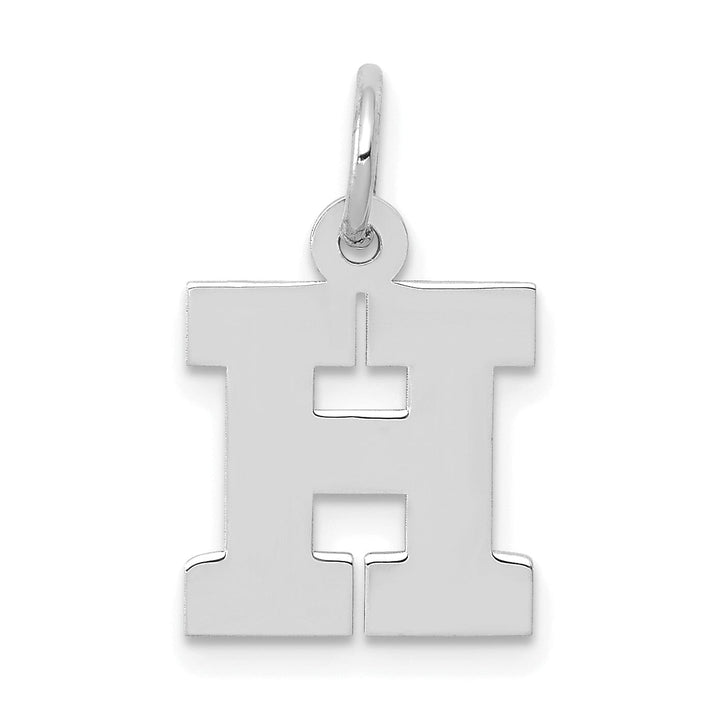 14k White Gold Small Block Design Letter H Initial Pendant