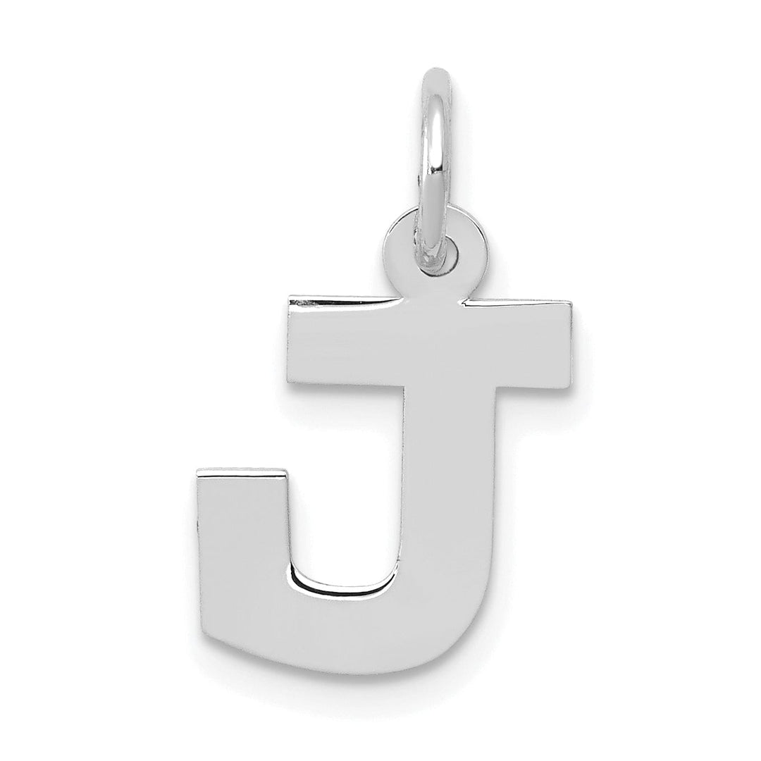 14k White Gold Small Block Design Letter J Initial Pendant