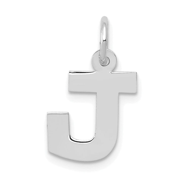 14k White Gold Small Block Design Letter J Initial Pendant