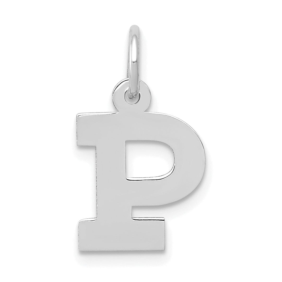14k White Gold Small Block Design Letter P Initial Pendant