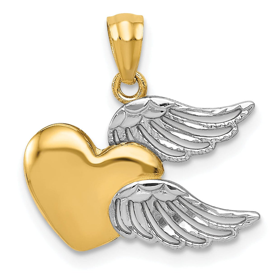 14k Two Tone Gold Heart with Wings Charm Pendant