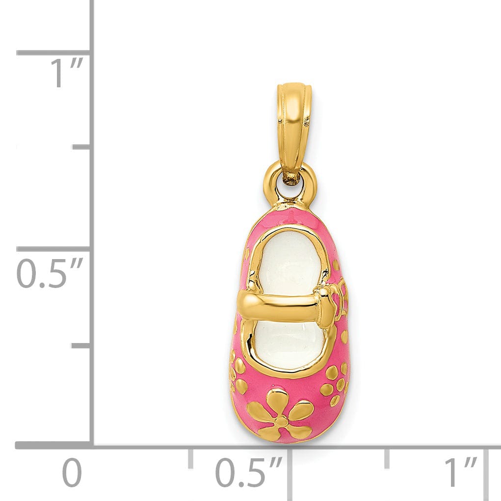 14k Yellow Gold Pink Enameled Baby Shoe Pendant