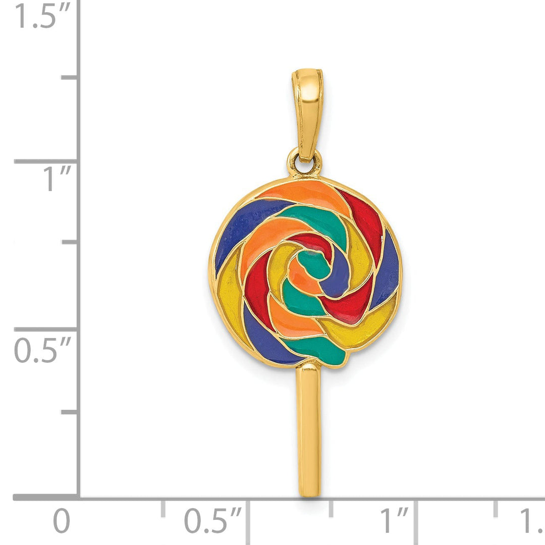 14k Yellow Gold Enameled 3-D Lollipop Pendant