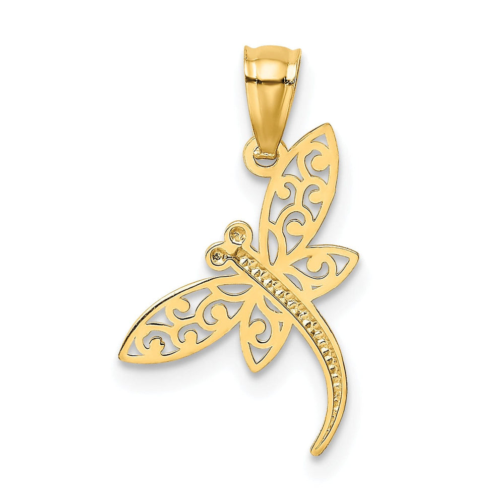 14k Yellow Gold Open Back Solid Polished Satin Diamond Cut Finish Dragonfly Charm Pendant