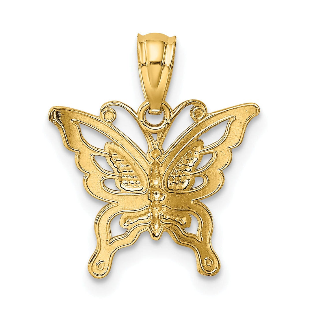 14k Yellow Gold Textured Open Back Solid Polished Finish Diamond-cut Butterfly Charm Pendant