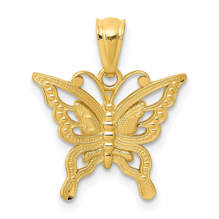 14k Yellow Gold Textured Open Back Solid Polished Finish Diamond-cut Butterfly Charm Pendant