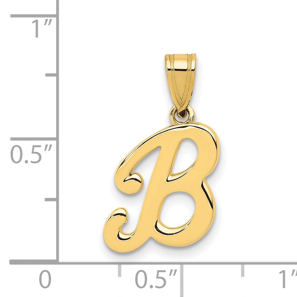 14K Yellow Gold Medium Size Script Design Letter B Initial Pendant