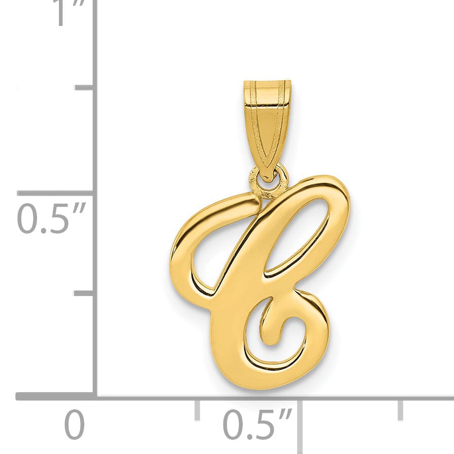 14K Yellow Gold Medium Size Script Design Letter C Initial Pendant