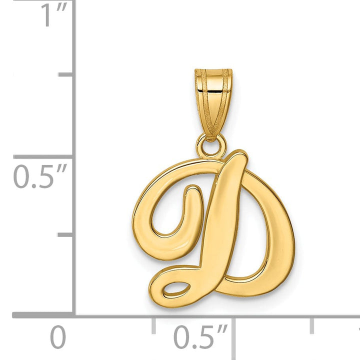 14K Yellow Gold Medium Size Script Design Letter D Initial Pendant