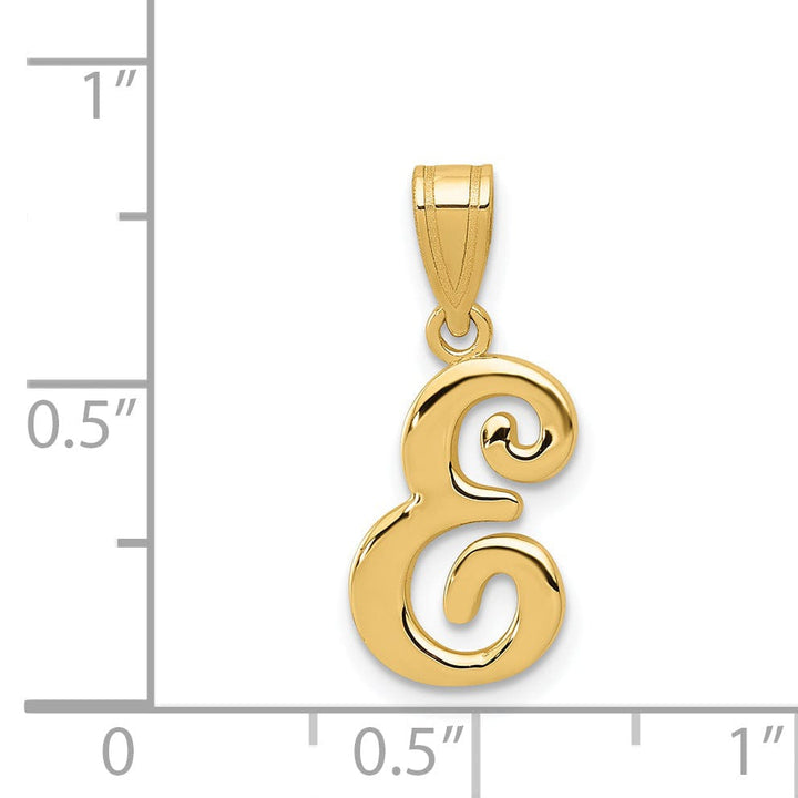 14K Yellow Gold Medium Size Script Design Letter E Initial Pendant