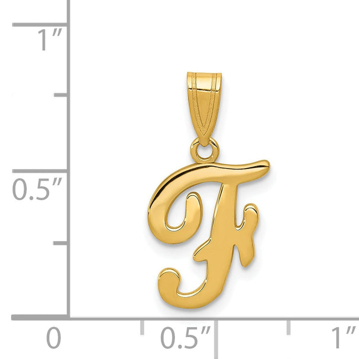14K Yellow Gold Medium Size Script Design Letter F Initial Pendant