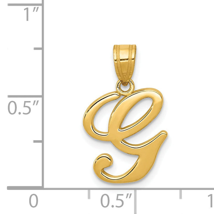 14K Yellow Gold Medium Size Script Design Letter G Initial Pendant