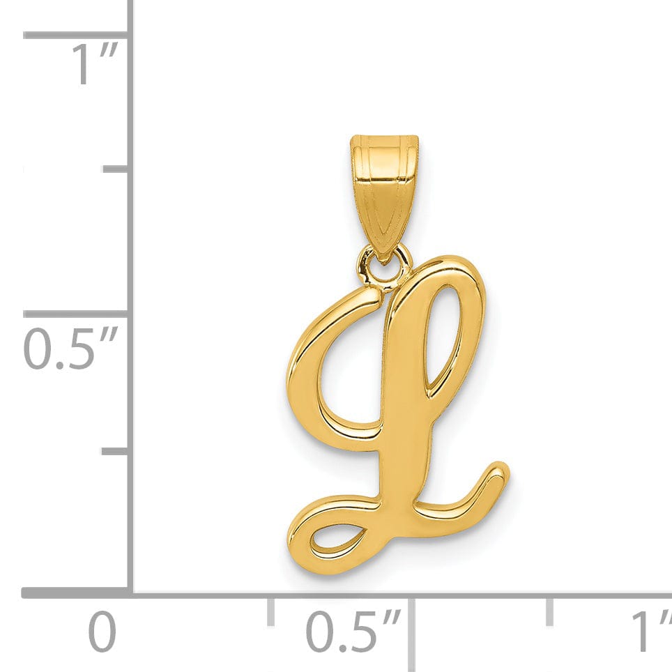 14K Yellow Gold Medium Size Script Design Letter L Initial Pendant