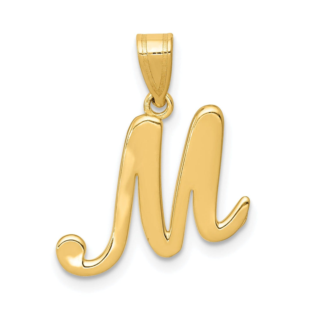 14K Yellow Gold Medium Size Script Design Letter M Initial Pendant