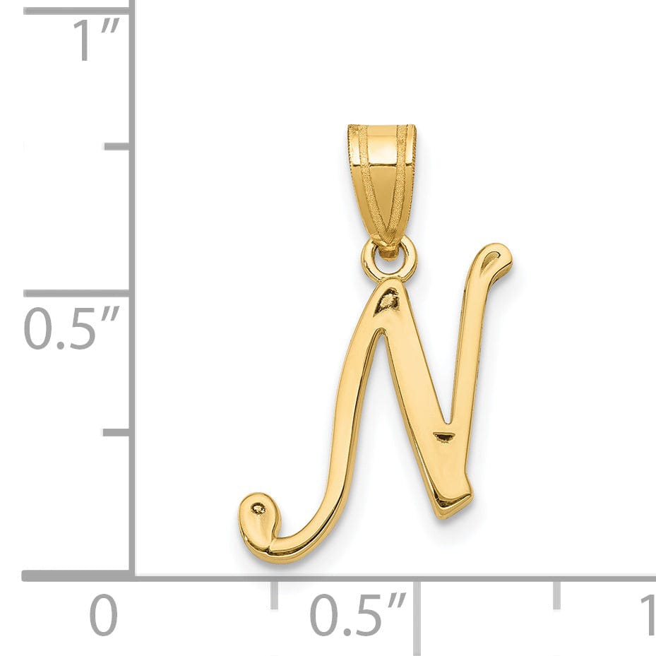 14K Yellow Gold Medium Size Script Design Letter N Initial Pendant