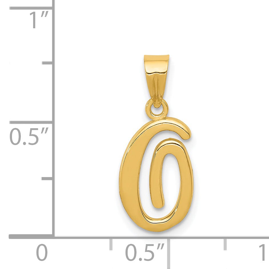 14K Yellow Gold Medium Size Script Design Letter O Initial Pendant