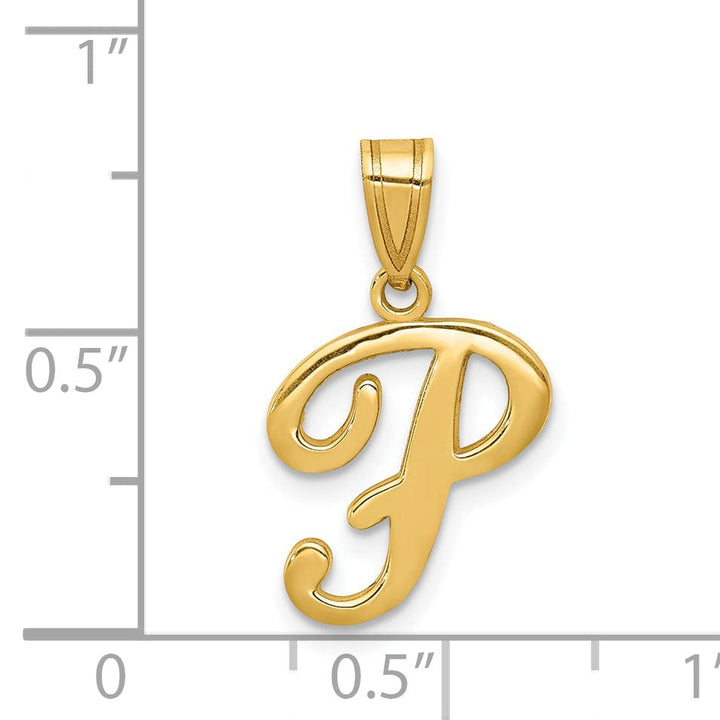 14K Yellow Gold Medium Size Script Design Letter P Initial Pendant