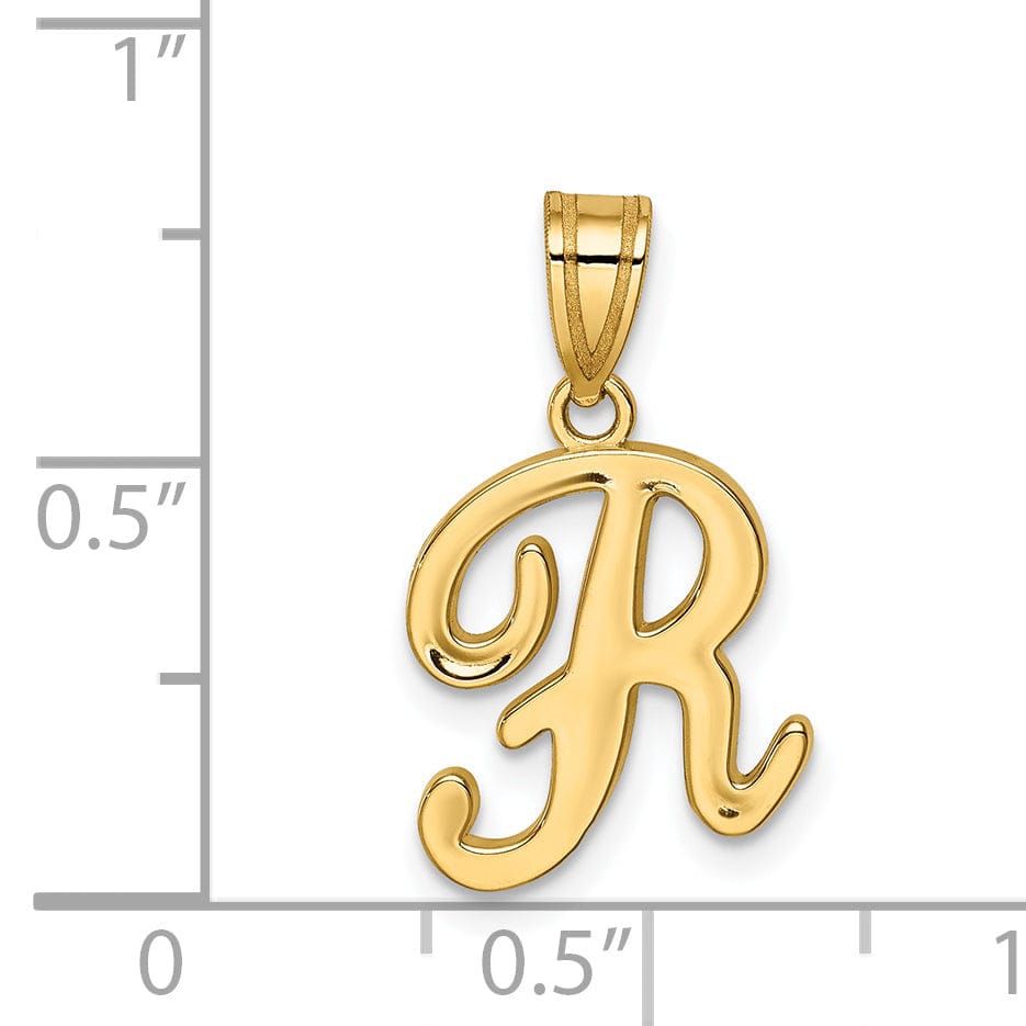 14K Yellow Gold Medium Size Script Design Letter R Initial Pendant