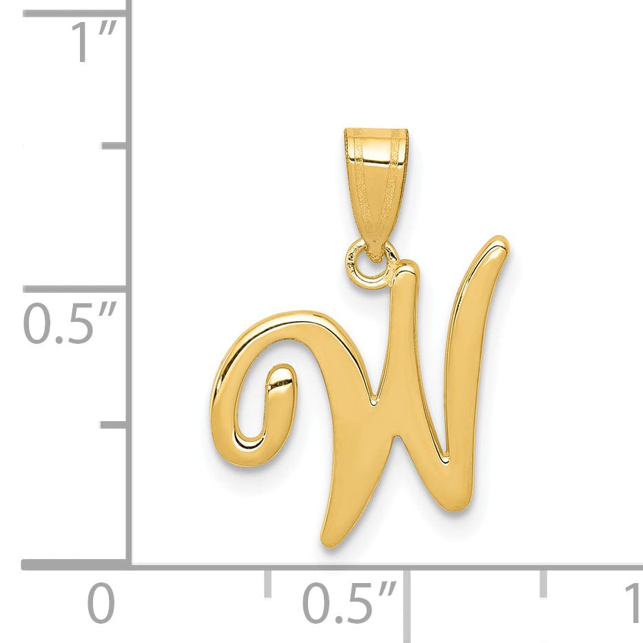 14K Yellow Gold Medium Size Script Design Letter W Initial Pendant