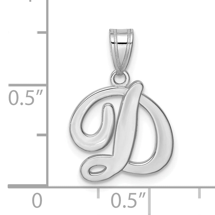 14K White Gold Medium Size Script Design Letter D Initial Charm Pendant