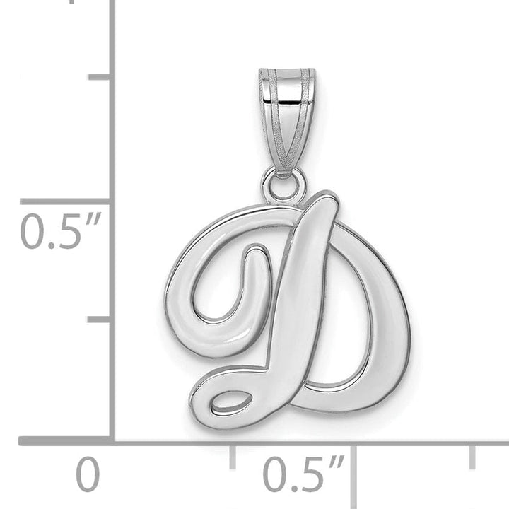 14K White Gold Medium Size Script Design Letter D Initial Charm Pendant