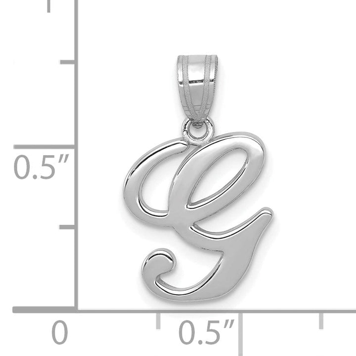 14K White Gold Medium Size Script Design Letter G Initial Charm Pendant