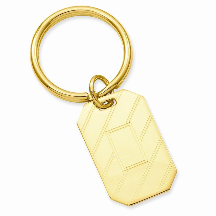 Gold Plated Etched Diagonal Line Key Ring