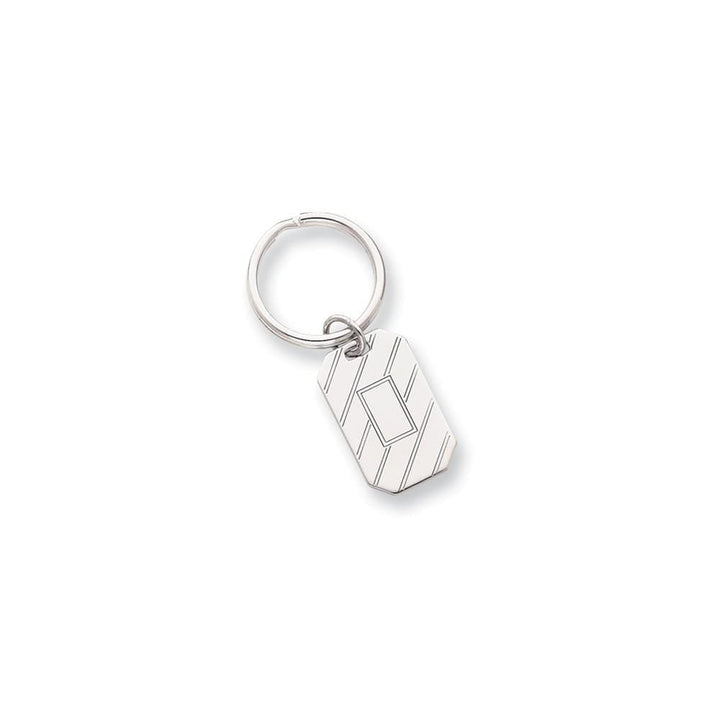 Rhodium Plated Etched Diagonal Line Key Ring