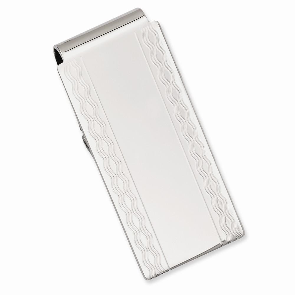 Rhodium Plated Patterned Edge Hinged Money Clip