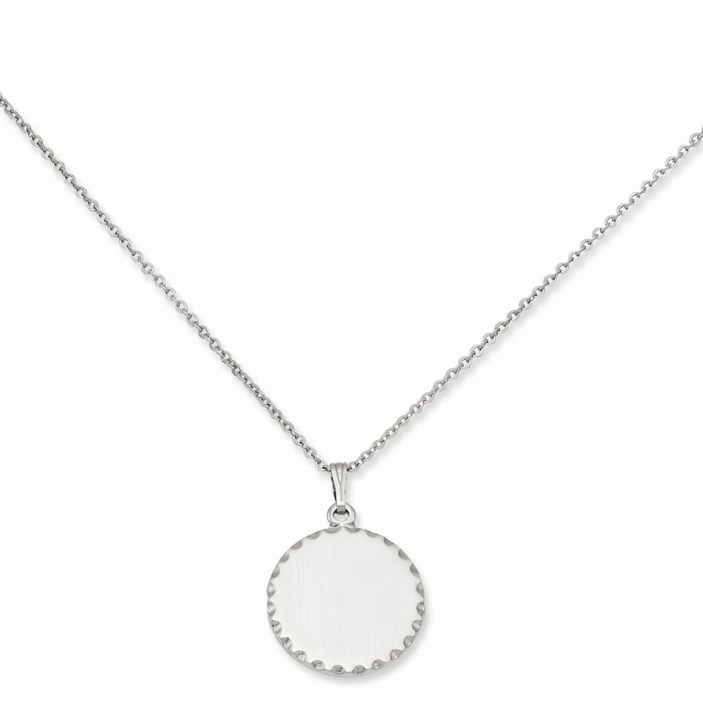 Rhodium Plated Round Engraveable Disc Necklace