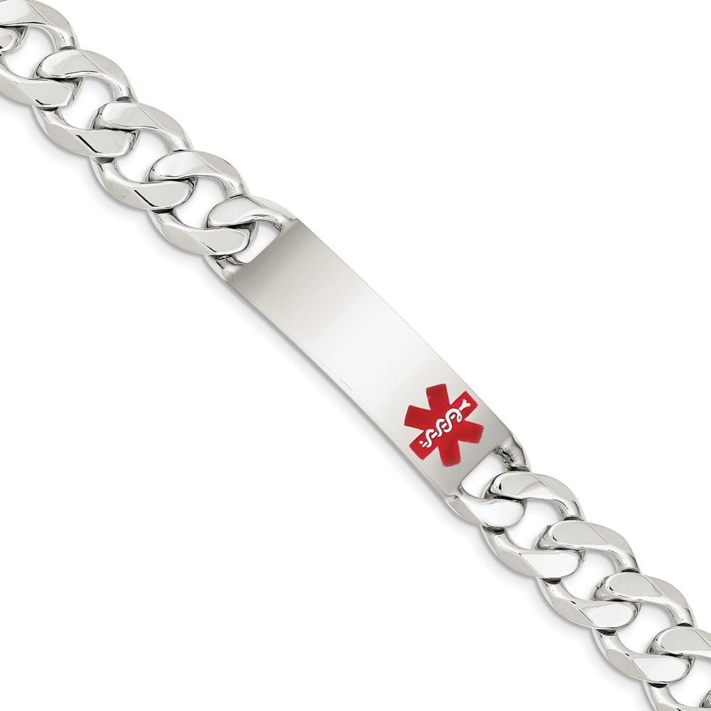 Silver 14-MM Wide Medical Curb Link 7.5-inch ID Bracelet.