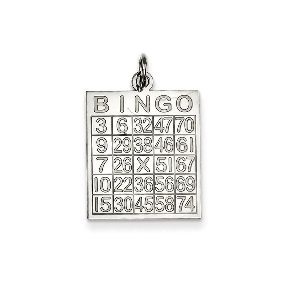 Silver Polished Finish Stamped Bingo Card Charm