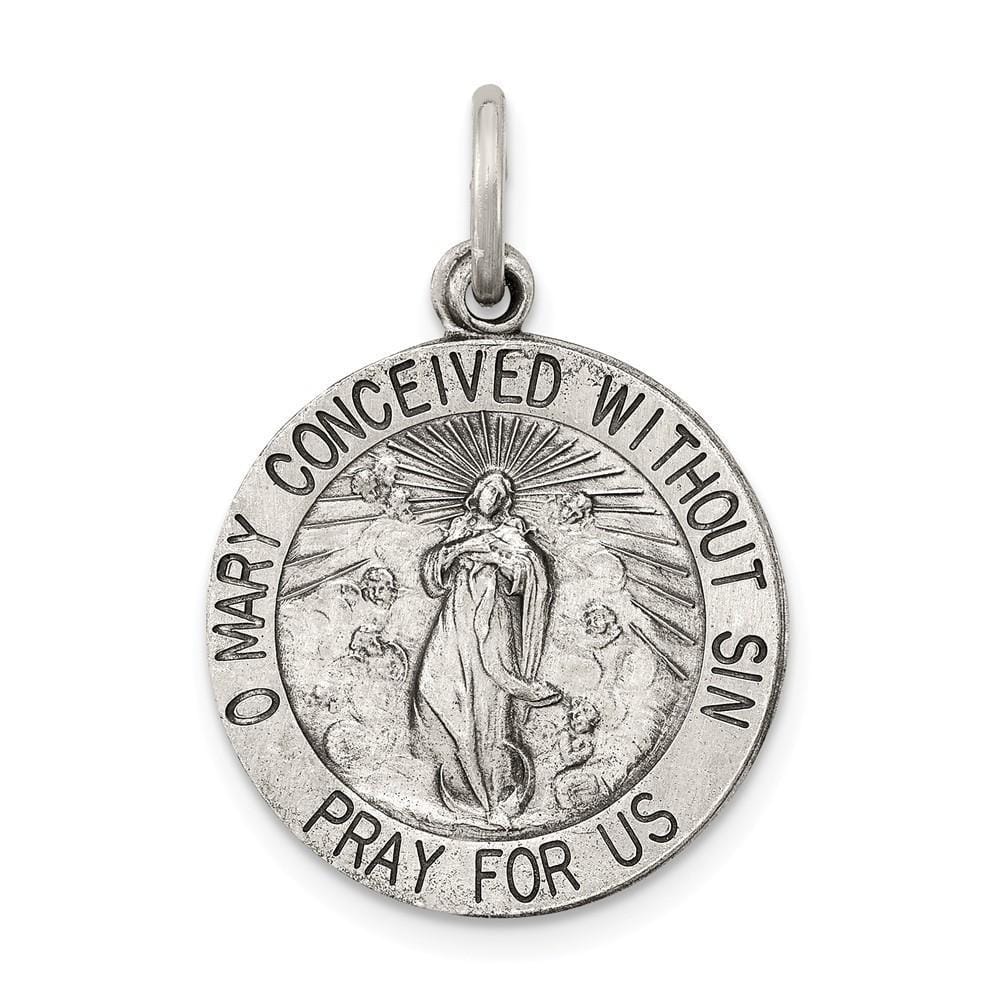 Sterling Silver Antiqued Blessed Mother Medal