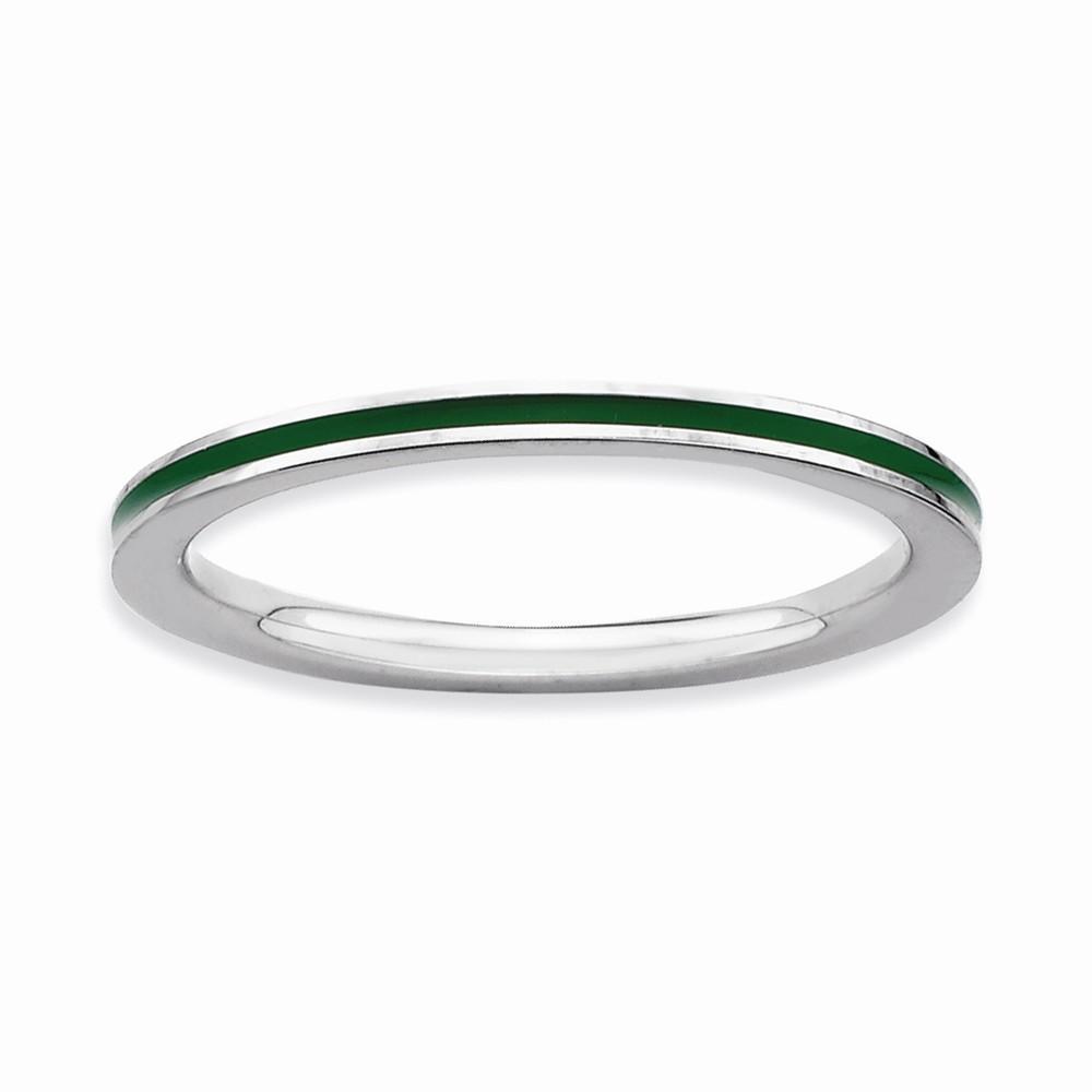 Sterling Silver Green Enameled 1.5MM Ring