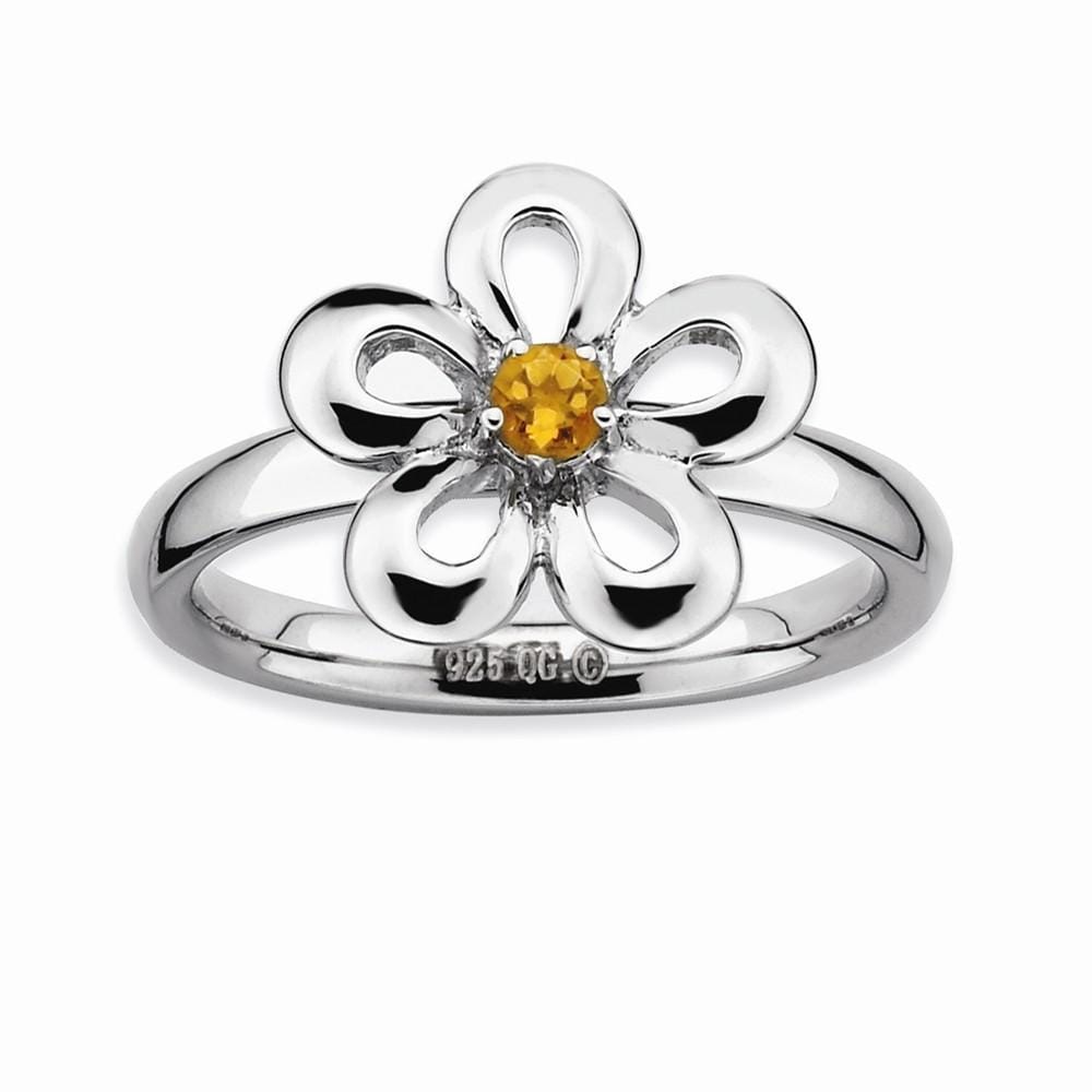 Sterling Silver Polished Citrine Flower Ring