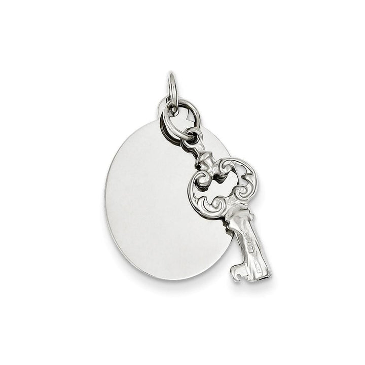 Sterling Silver Polished Oval with key Pendant