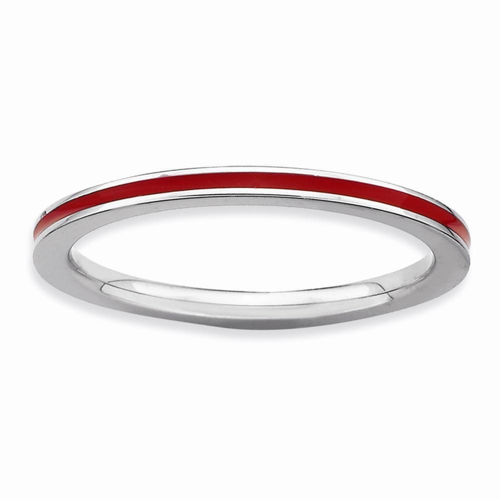 Sterling Silver Red Enameled 1.5MM Ring