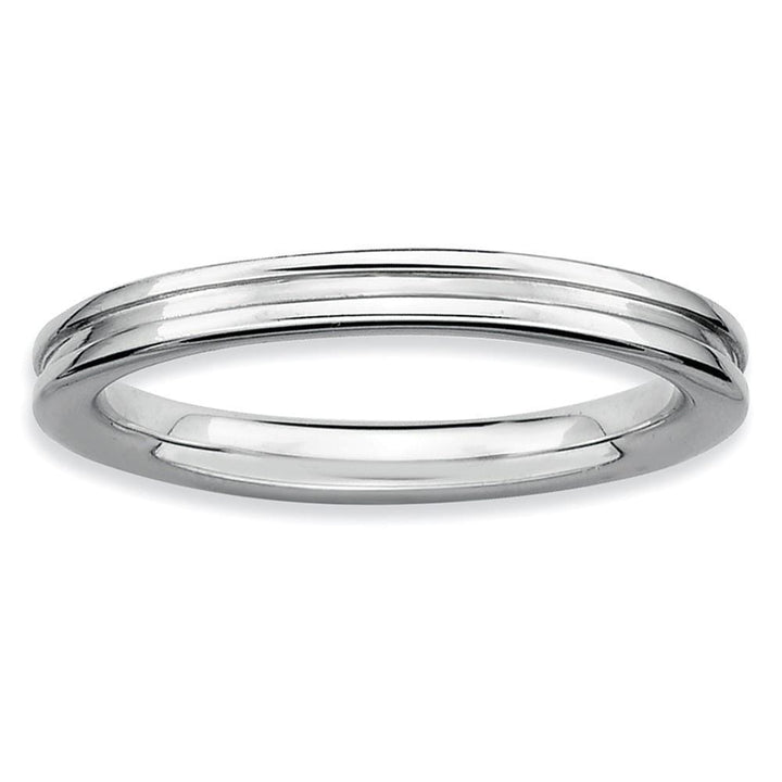 Sterling Silver Rhodium Grooved Ring