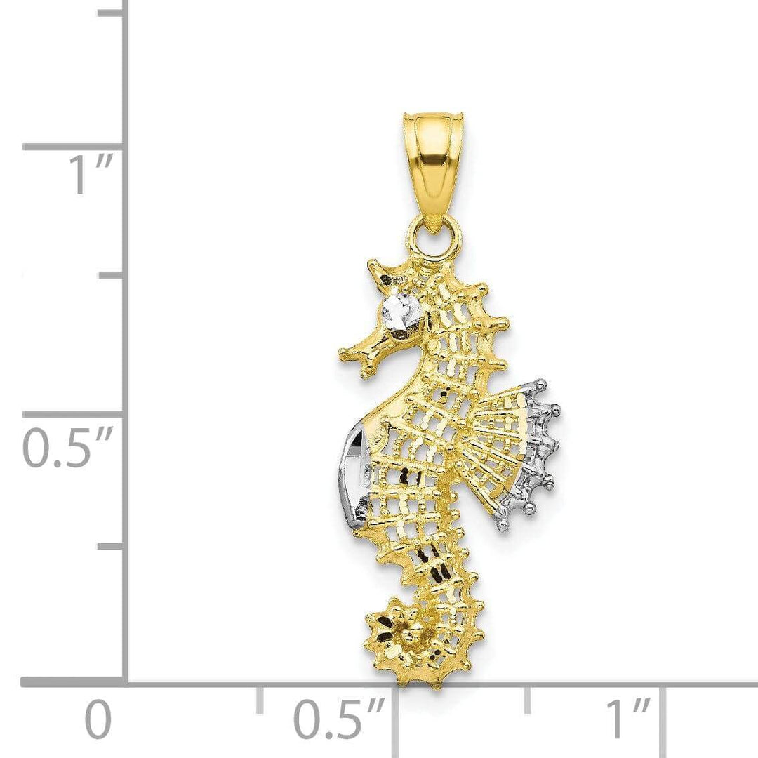 10k Two Tone Gold Concave Seahorse Pendant