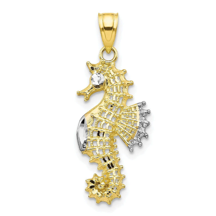 10k Two Tone Gold Concave Seahorse Pendant