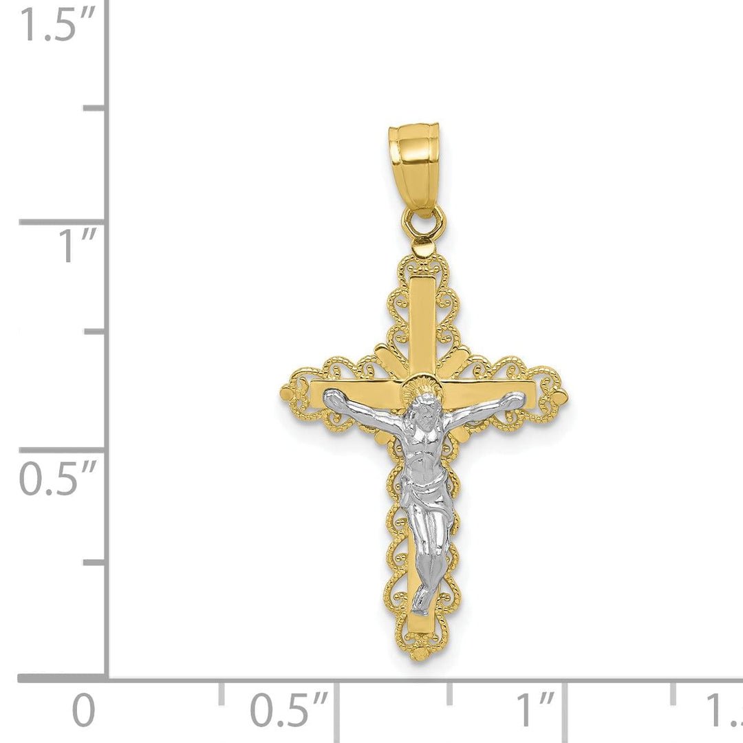 10k Two Tone Gold Filigree Crucifix Pendant