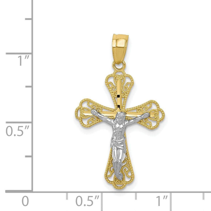10k Two Tone Gold Filigree Crucifix Pendant