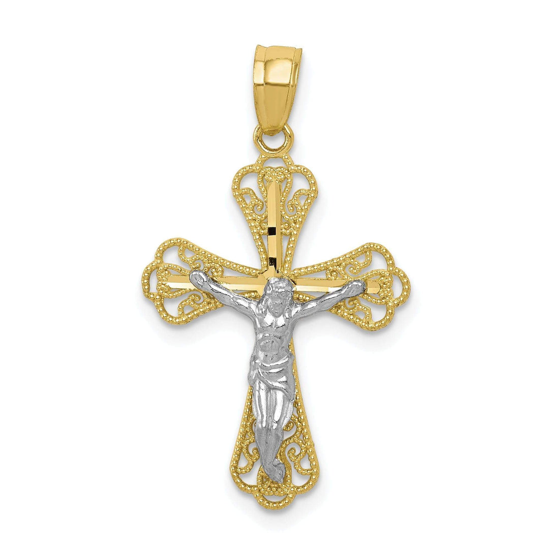 10k Two Tone Gold Filigree Crucifix Pendant