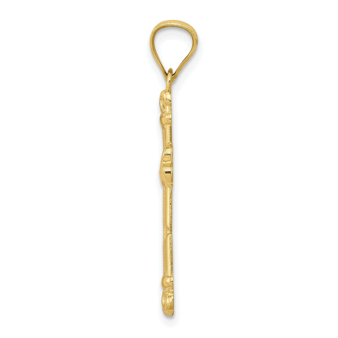 10k Yellow Gold Fleur de Lis Cross Pendant with Polished Finish