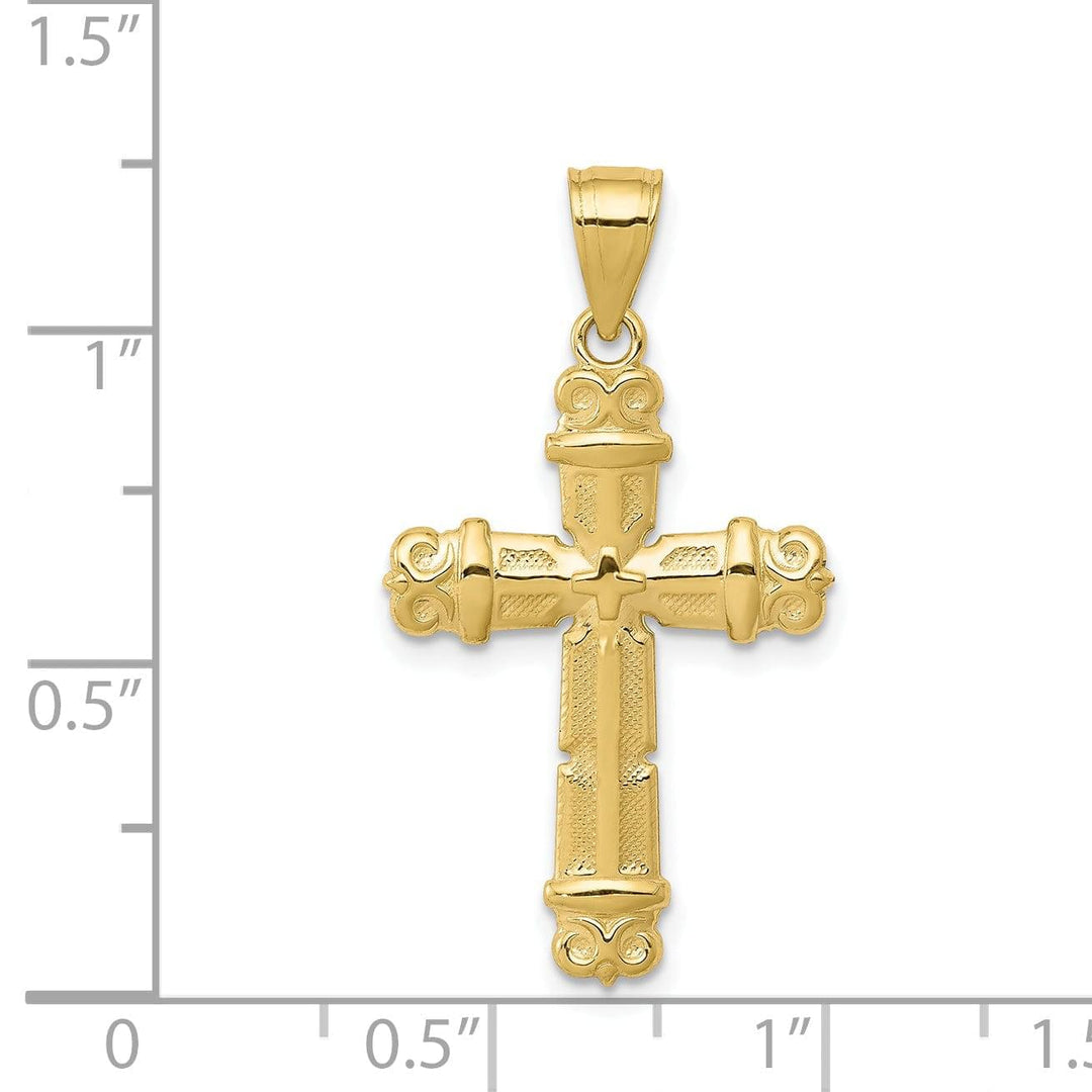 10k Yellow Gold Fleur de Lis Cross Pendant with Polished Finish