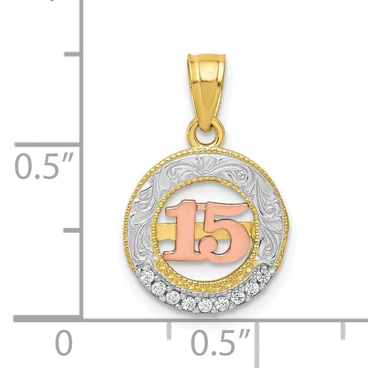 10k Two Tone Gold Anos 15 Birthday Pendant