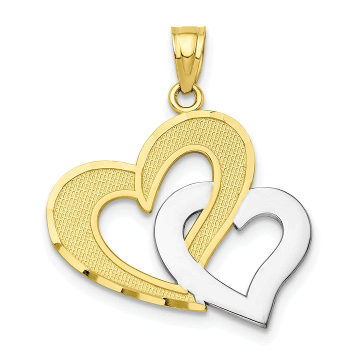 10k Two Tone Gold Double Heart Charm Pendant