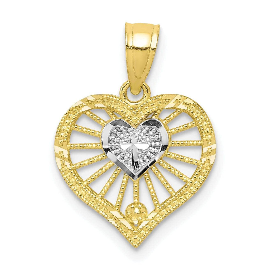 10k Two Tone Gold D.C Heart with Cross Pendant