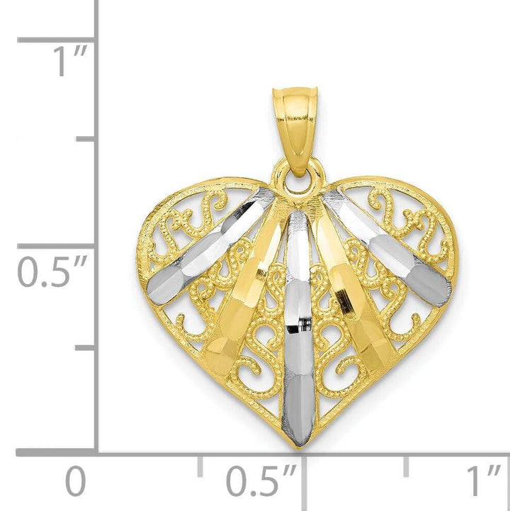 10k Two Tone Gold Filigree Concave Heart Charm
